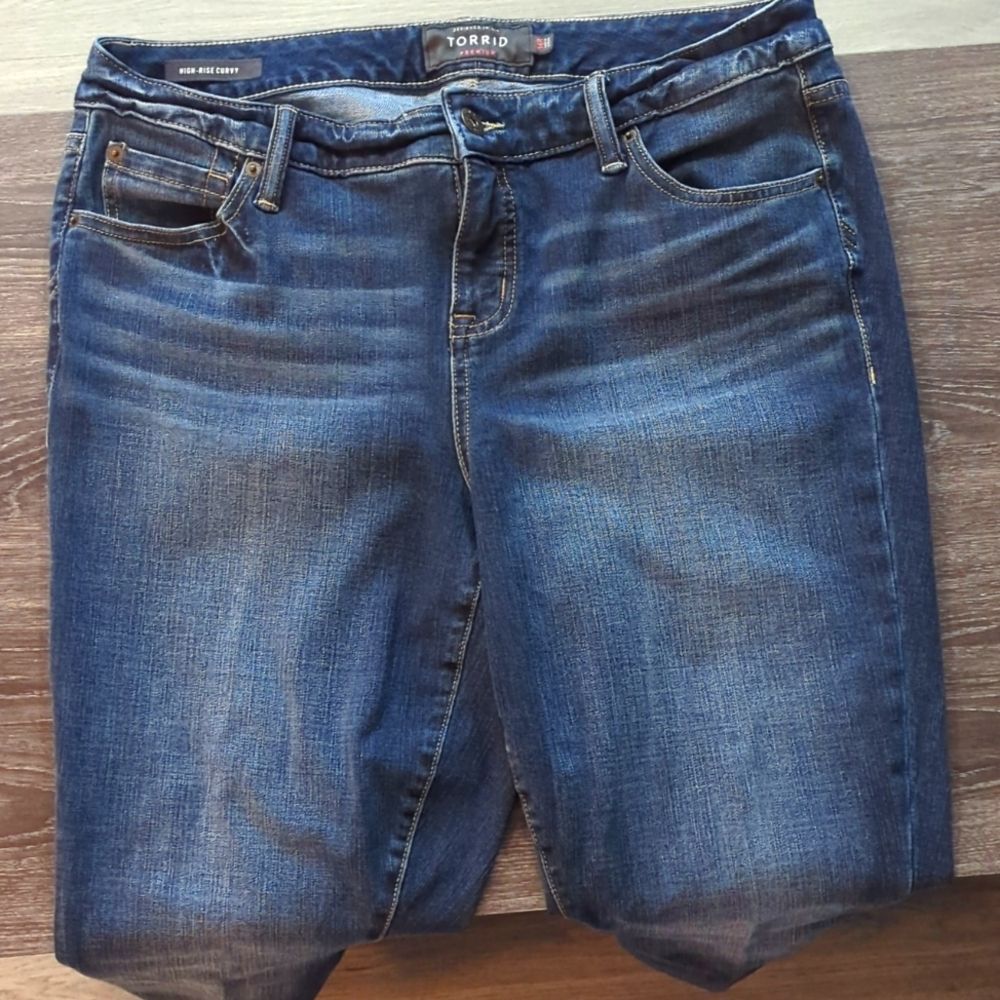 Torrid Premium High Rise Curvy Skinny Blue Denim Jeans Size 14R